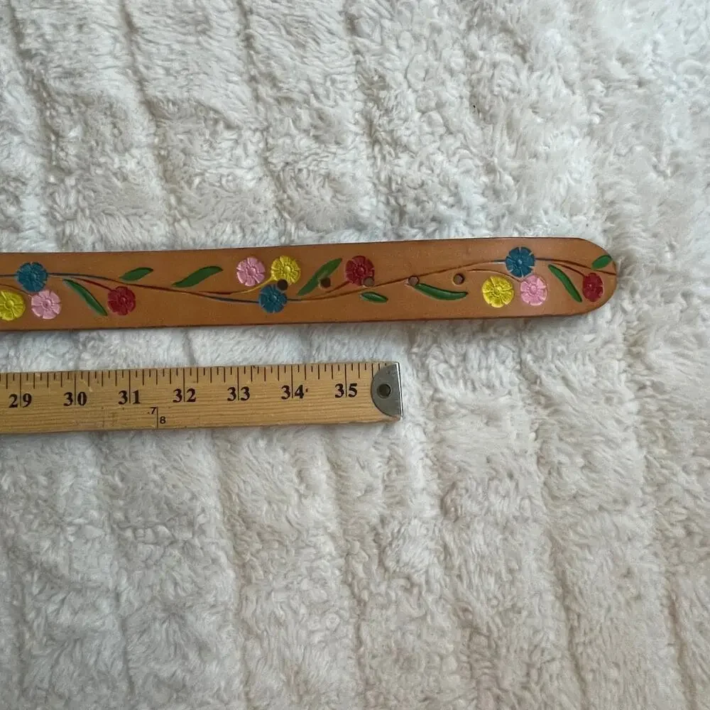 GREAT AMERICAN BUCKLE CO belt floral leather 34 looper vintage leather